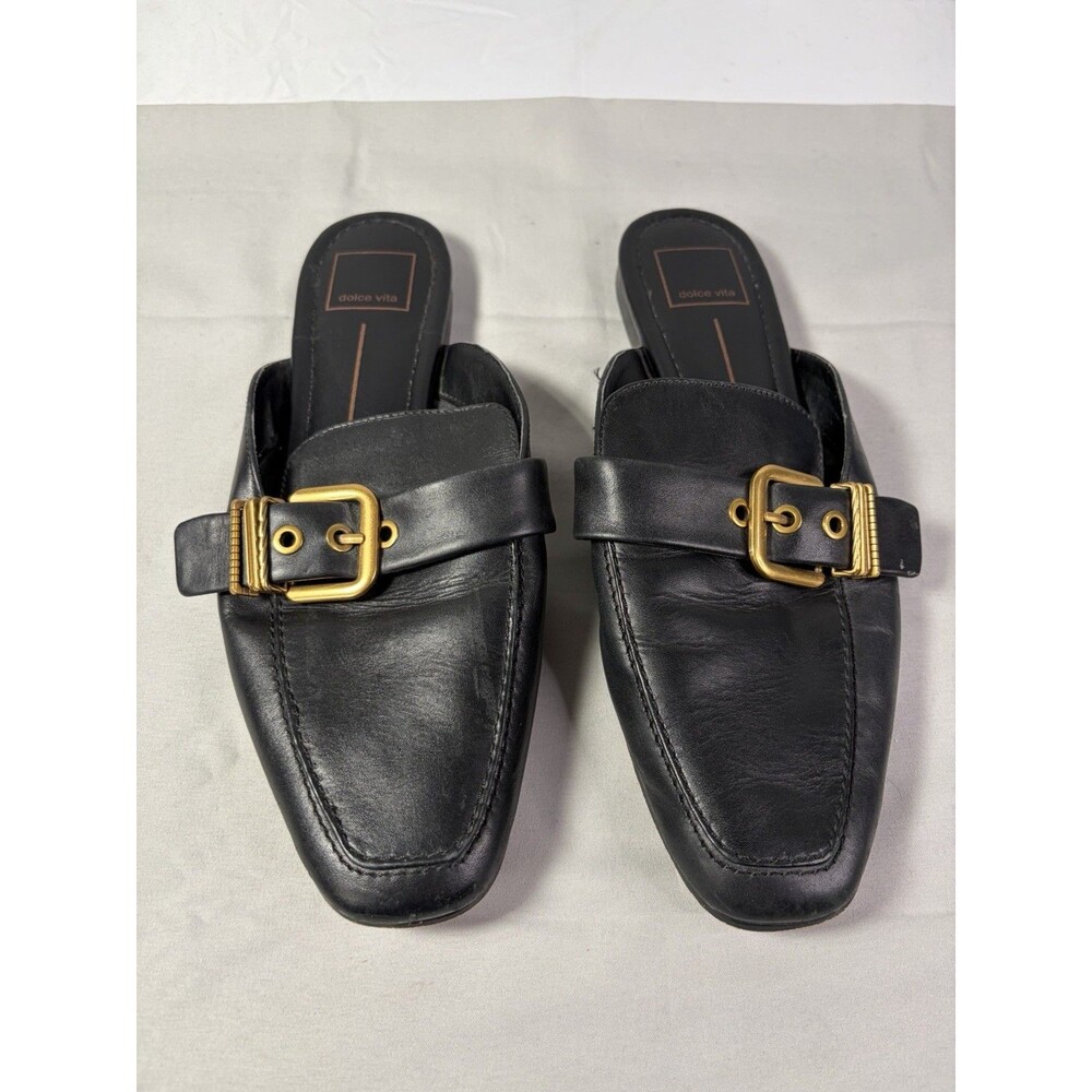 Dolce Vita Santel Black Leather Slip On Mule Loafer Size 8.5 MSRP $120